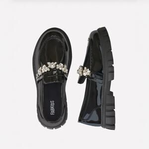 FabKids Black Gemstone Loafers Size 4 Girls